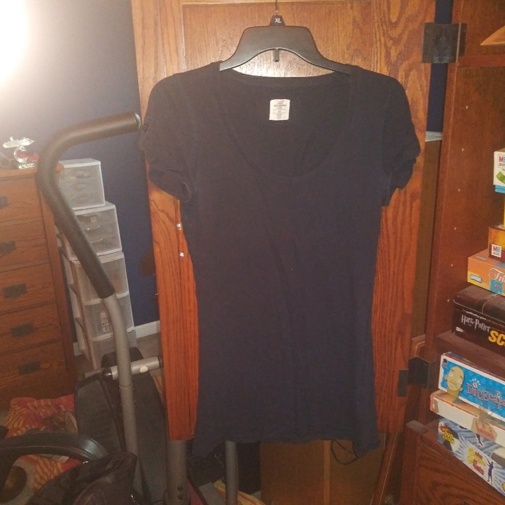H&M Navy Blue Button Sleeve T-Shirt